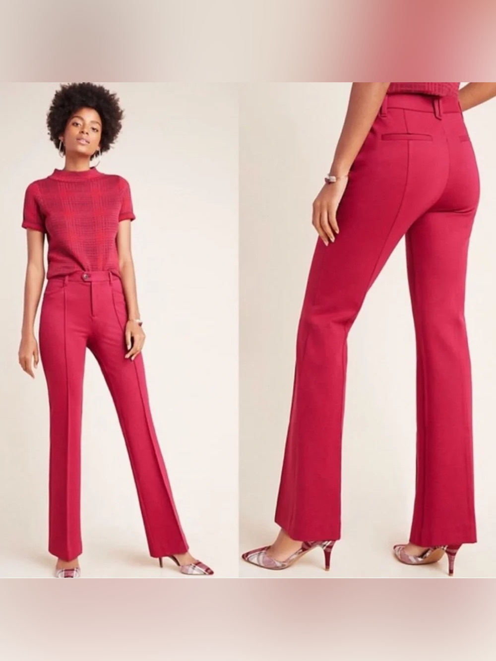 Anthropologie Essential Flare Trouser in Raspberry Berry Red